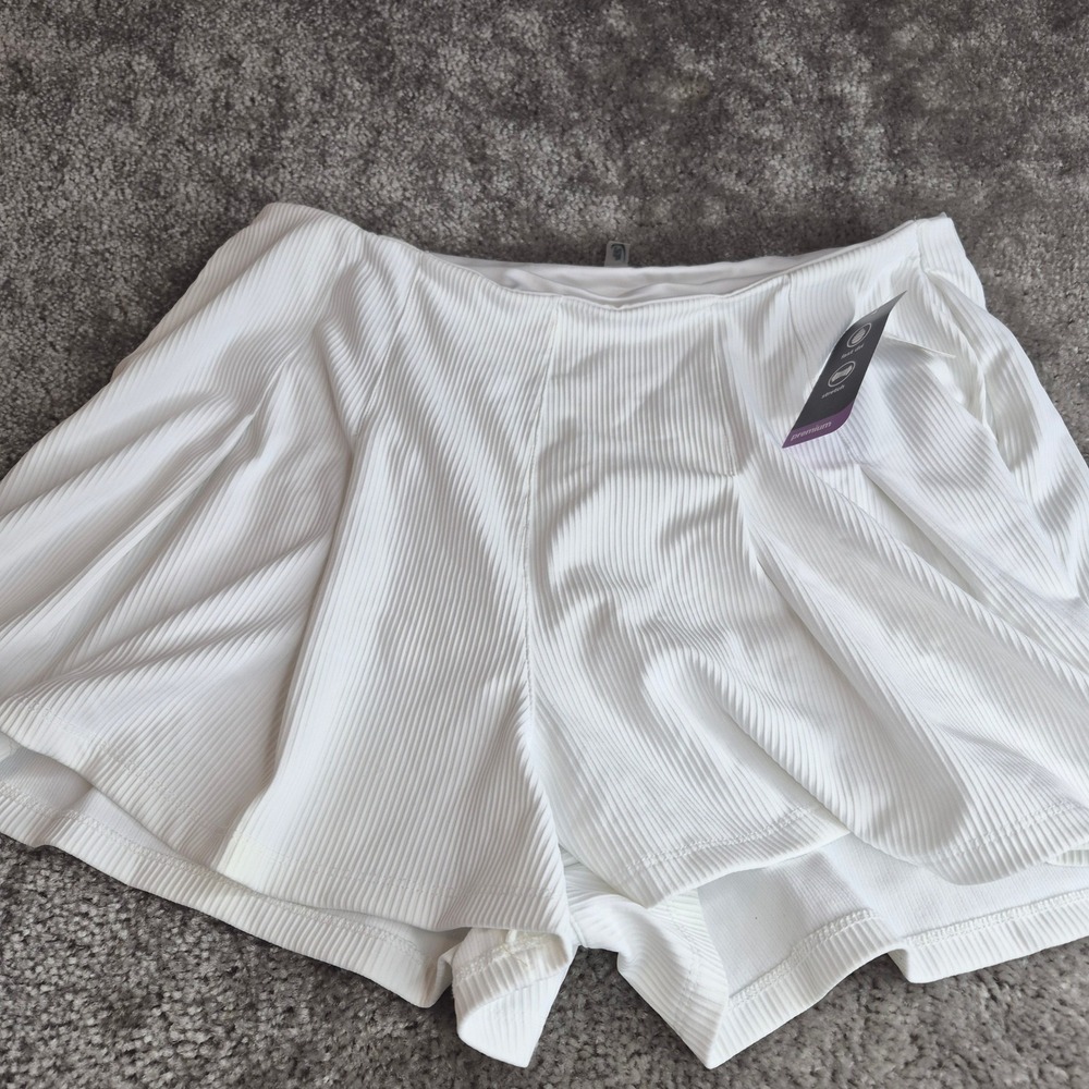 MTA Sport Womens White Ribbed Pleated Athletic Skort Fast Dri Stretch Large NEW